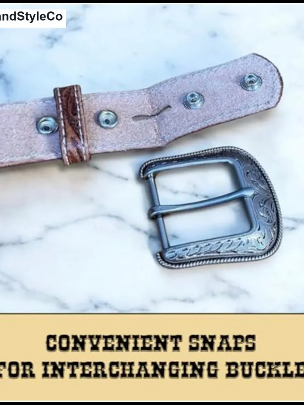 Full Grain Leather Western Cowgirl Belt Interchangeable Buckle Tooled Design